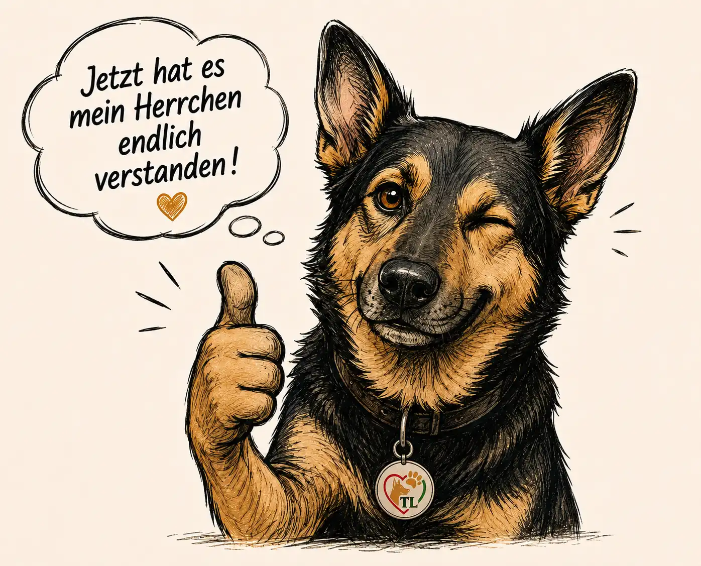 Illustration eines Hundes mit Sprechblase