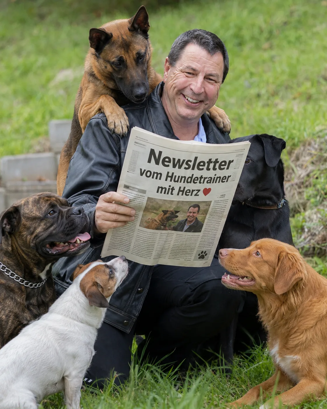 Thorsten Lapsit liest gemeinsam mit seinen Hunden den Newsletter